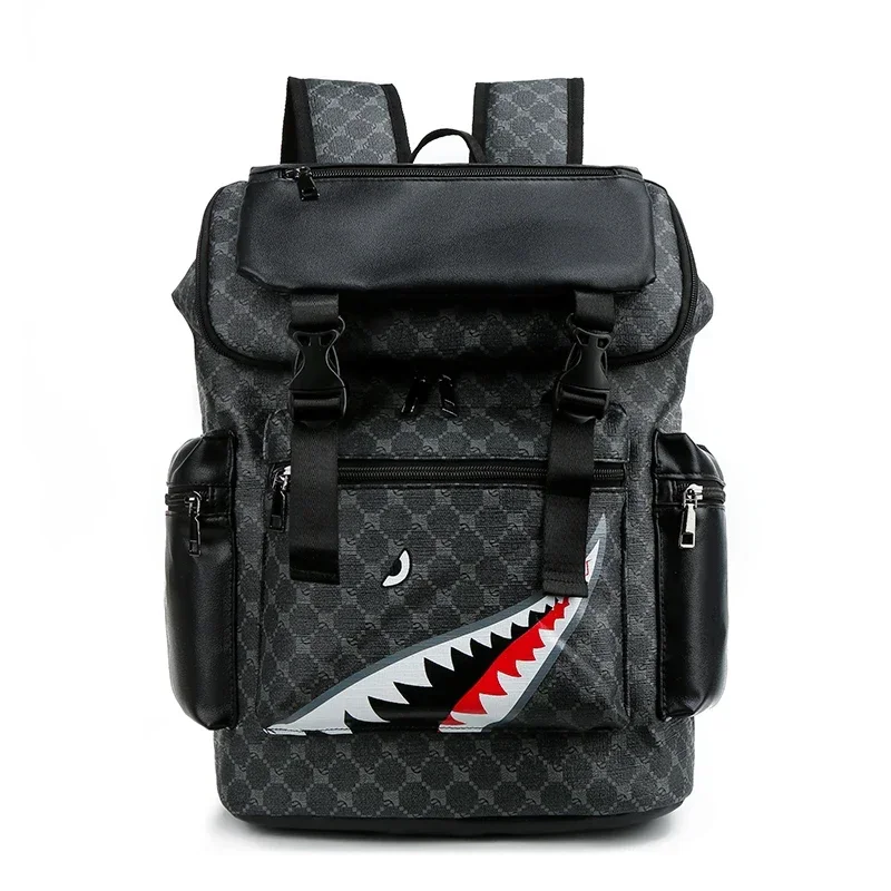 

New PU Leather Backpack with Shark-inspired Design for Students and Travelers Mochilas De Hombre Messenger Bag