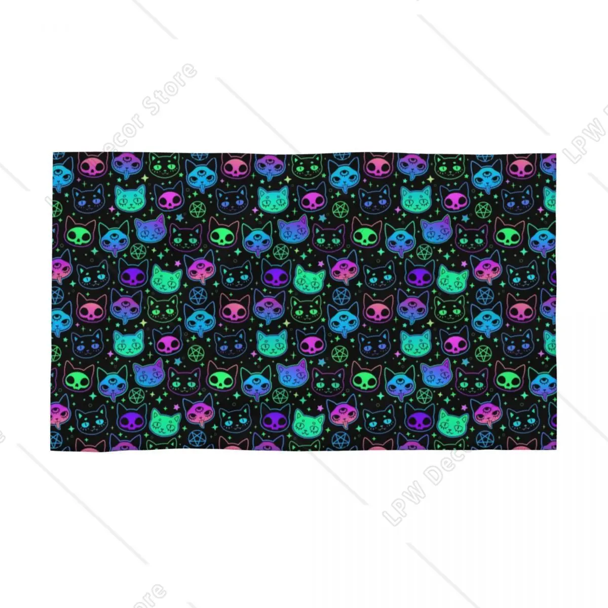 Gothic Neon Cat Skeleton Quick Dry Cotton Face Towel Absorbent Yoga Towels