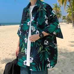 Hawaiian Flower Shirt Men's Graffiti Printed Short Sleeve Shirt Trendy Cuban Collar Beach Shirt Couple's Clothing