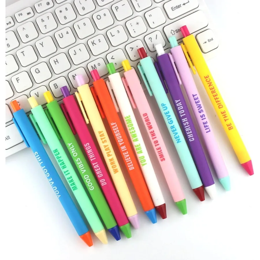 12 szt. Motywacyjnych długopisów z wkładem kulkowym z pozytywnymi afirmacjami, zabawne długopisy z inspirującymi cytatami do biura, szkoły, domu, dla dzieci.