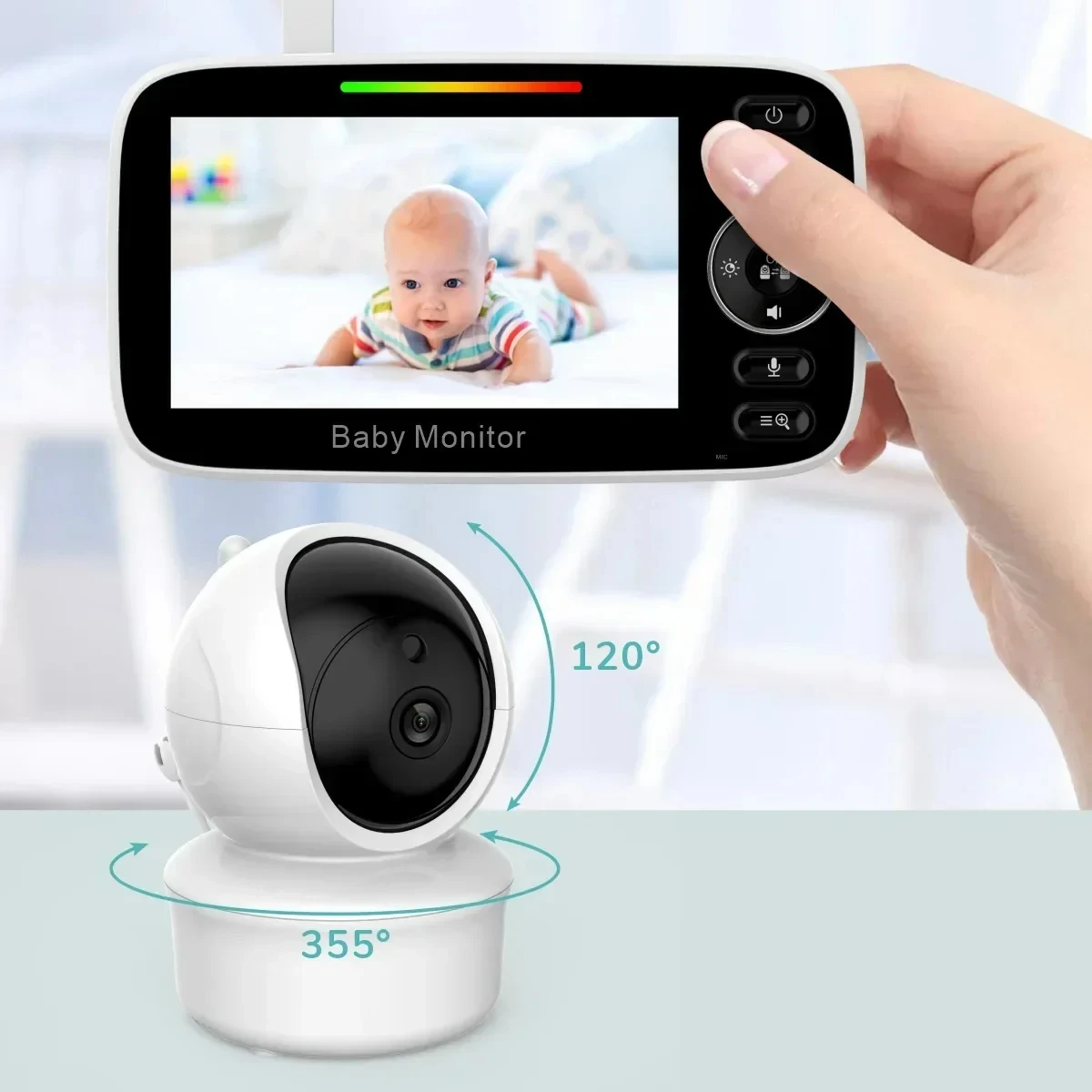 4.3 inch baby monitor SM43C with Cameras Pan Tilt 4X Zoom,Two-way Talk,Night Vision,Temperature,Feeding Reminder,3000mAh Battery