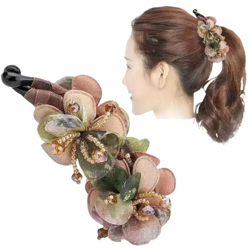 Modische Anti-Rutsch-Bananenklammer, elegante handgefertigte Rosen-Drehklammer im Retro-Stil für Damen – Detail 6