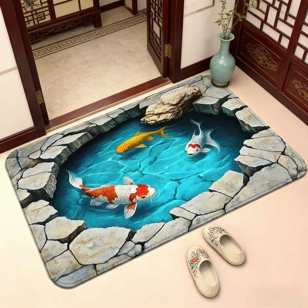 3D Flat Optical Illusion Doormat Non-slip Water-absorbing Bathroom Carpet Abrasion-resistant Durable Bedroom Door Rug Home Decor
