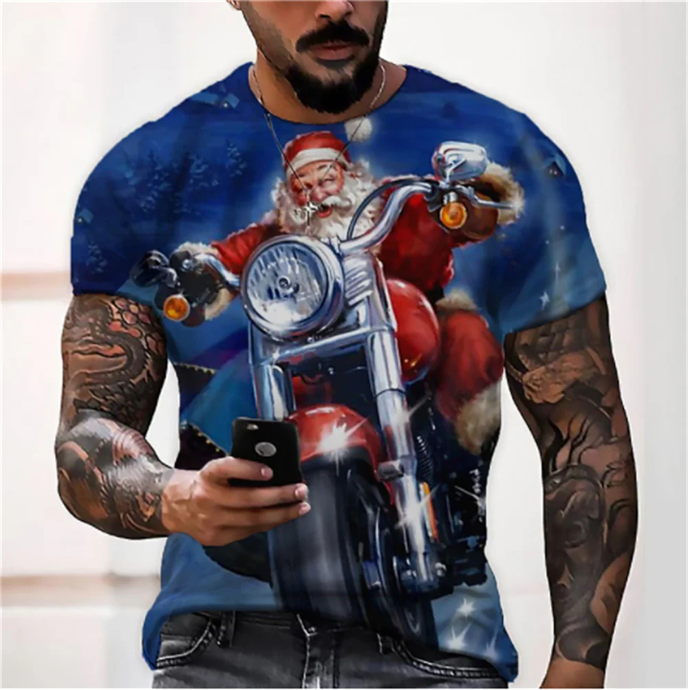 Christmas T-Shirt For Men 3D Santa Print Short Sleeve Top Christmas T-Shirts Oversized Xmas Tee Shirt Men Clothing Hot Clothes