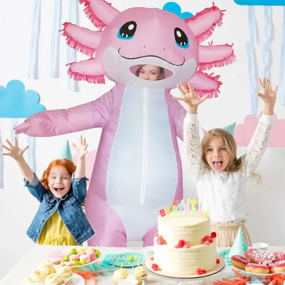 Halloween Carnival Party Adult Role Playing Cartoon Animal Inflatable Costume Hexagonal Dinosaur Pink Axolotl Party Costume