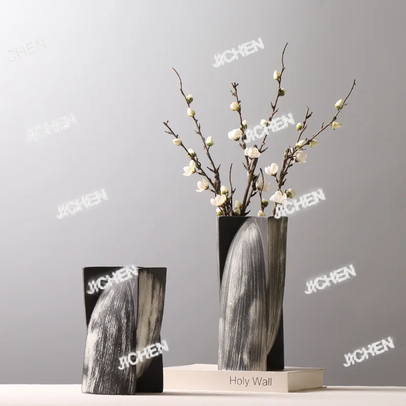 

Ваза XH, старая креативная цветочная композиция в стиле ретро с царапинами вручную, черно-белый орнамент в тон, чайная комната