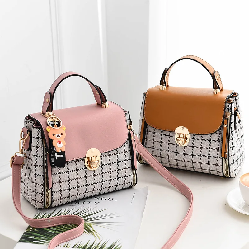 New Korean Lattice Plaid Diagonal Cross Small Square Bag Fashionable Trendy Westernized Women\'s Shoulder Bag 22X12X17CM