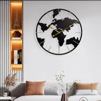 Silent sweeping modern entrance world map round wall clock for fashion wall decor wrought iron wall clock