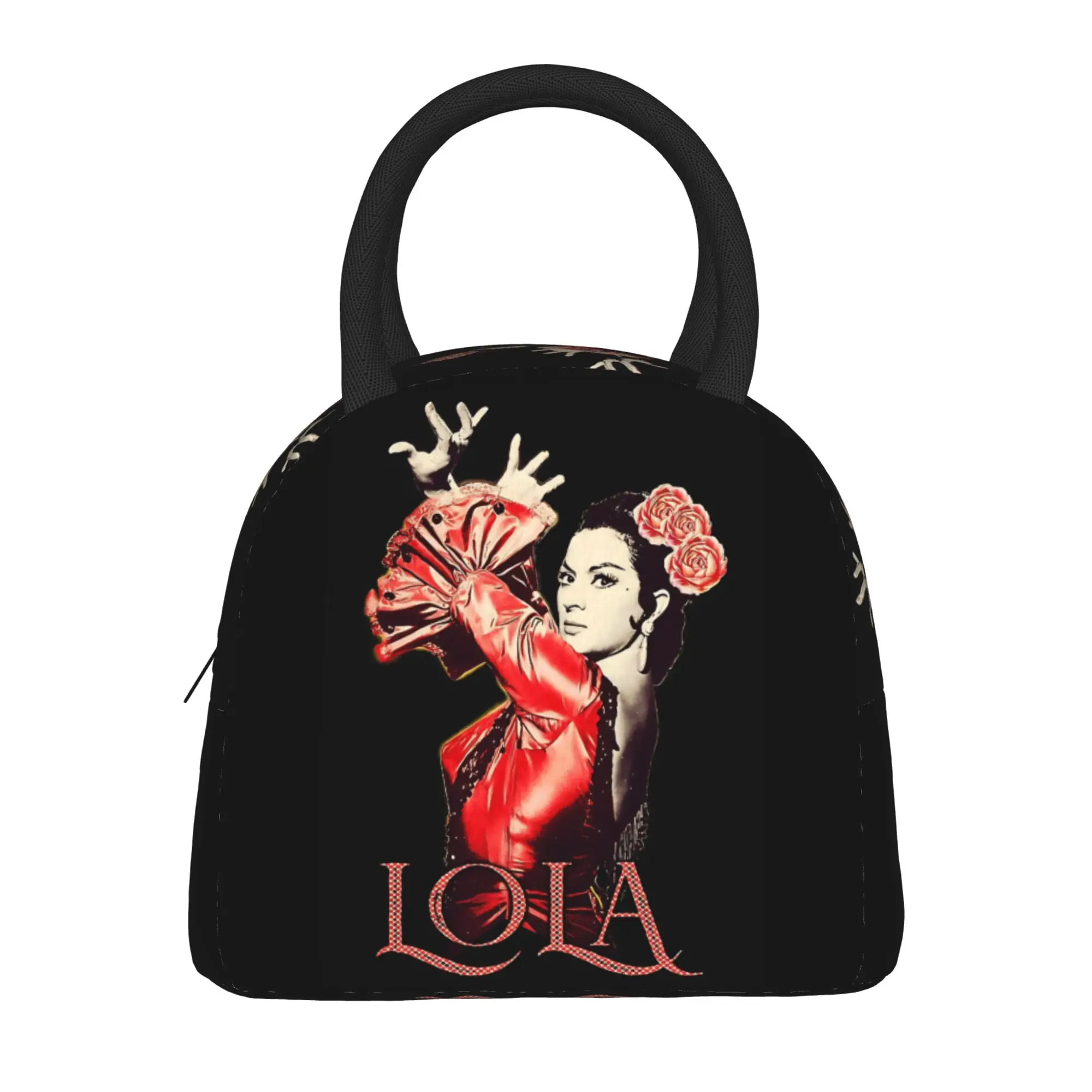 Lola Flores Red Dress Lunch Bag  Retro Lunch Box For Adult Office Portable Zipper Cooler Bag Oxford Print Tote Food Bags