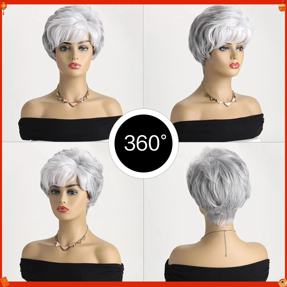 Synthetic Short Curly Ombre Wig with Side Bangs Heat Resistant Fiber Natural Look for Women Daily Cosplay Party