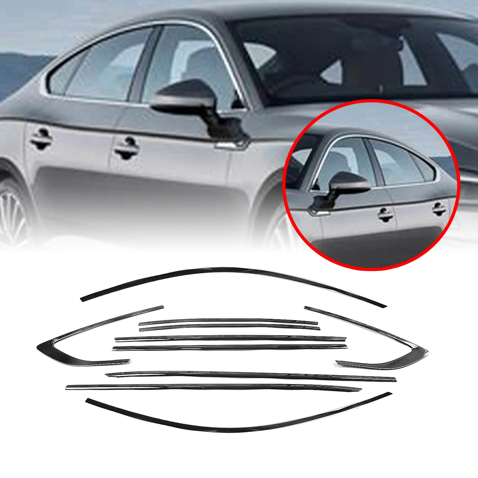 

For AUDI A5 S5 2018-2024 4 Door Exterior Window Trim Strip Cover Titanium Black Door Waterproof Seal Shade Moulding Decorative