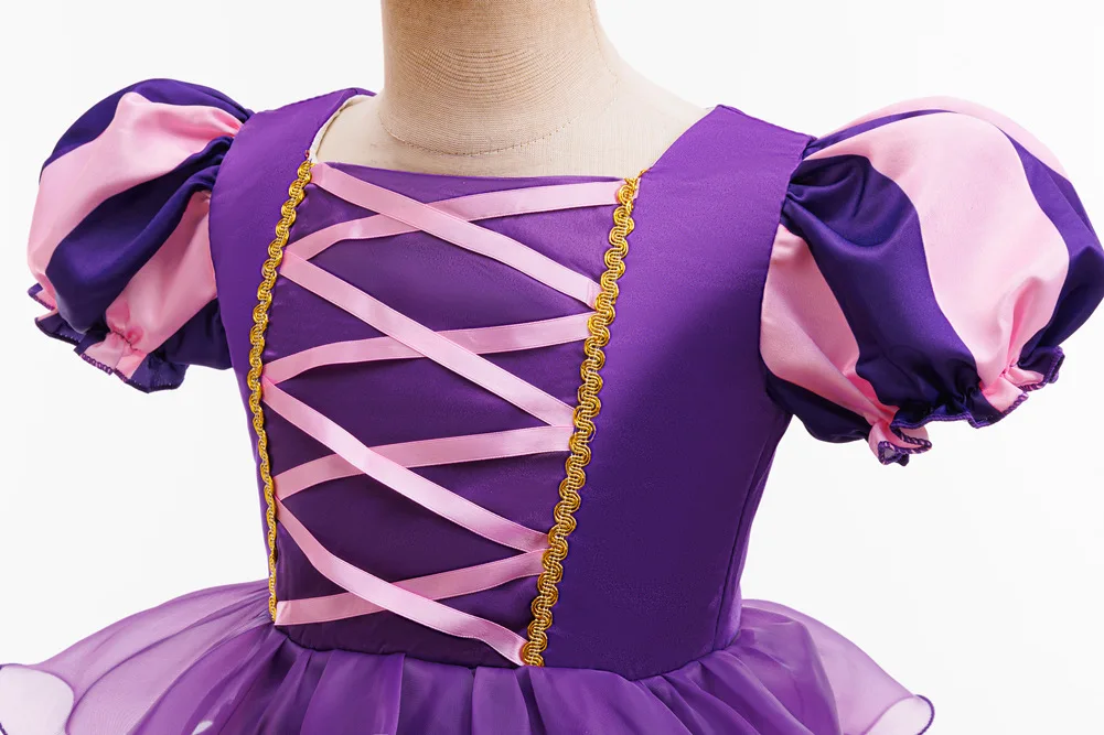 Halloween-Kostüm für Mädchen: Kleid mit Puffärmeln, Rüschen und mehreren Stoffschichten aus Tüll + Hexenhut + Süßigkeitenbeutel in Form einer Kürbis, Party-Outfit für Kinder, 3-teiliges Set. – Detail 25