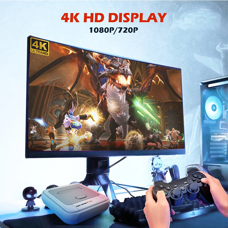 コンソールとwifi用のクラシックゲームを備えたコンソール,4Kビデオを搭載したレトロなゲームコンソール,Android,Xbox,Amazon,4K,60000のクラシックゲームが含まれています