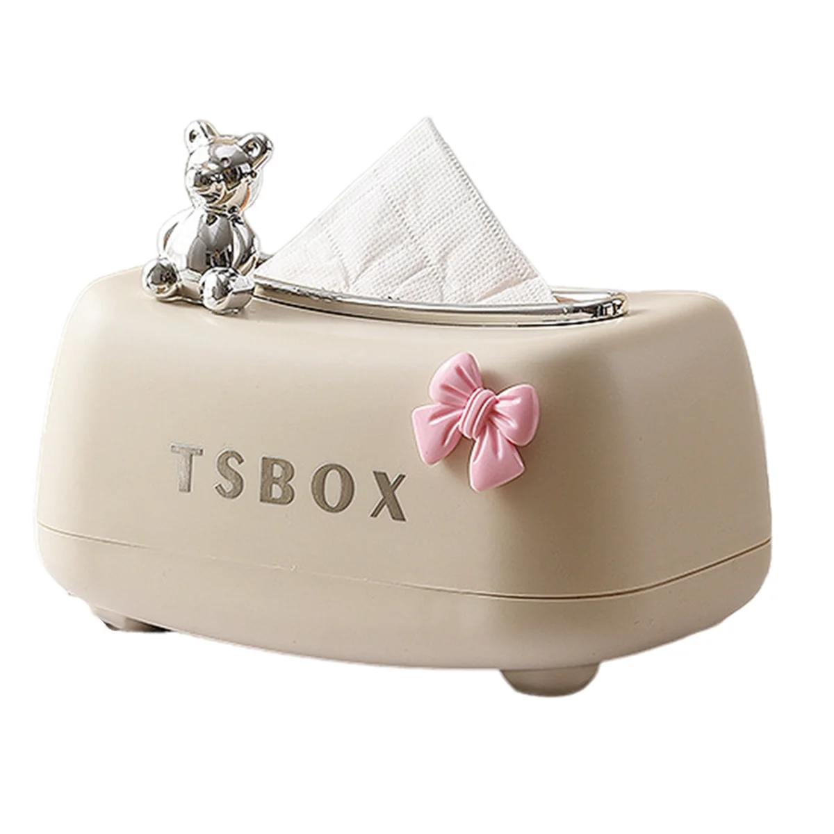 Tissue Holder with A Spring Tissue Box Cover Smooth Napkin Facial Paper Organizer Tissue Storage Box,Bear