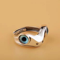 Charm Blue Eyes Frog Rings for Women Korean Style Adjustable Opening Finger Ring Bride Wedding Engagement Statement Jewelry Gift