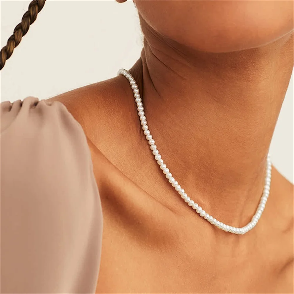 French Vintage Imitation Pearl Chain Necklace For Women Simple Acrylic Beads Choker Fashion Jewelry Elegant Accessories