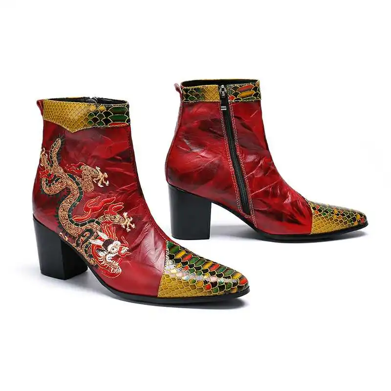 Frühling andAutumn Männer hochhackigen Quadratische kopf Bühne Laufsteg Hochzeit Stiefel top schicht rindsleder Starke Ferse Partei Heighten männer der Stiefel – Detail 16
