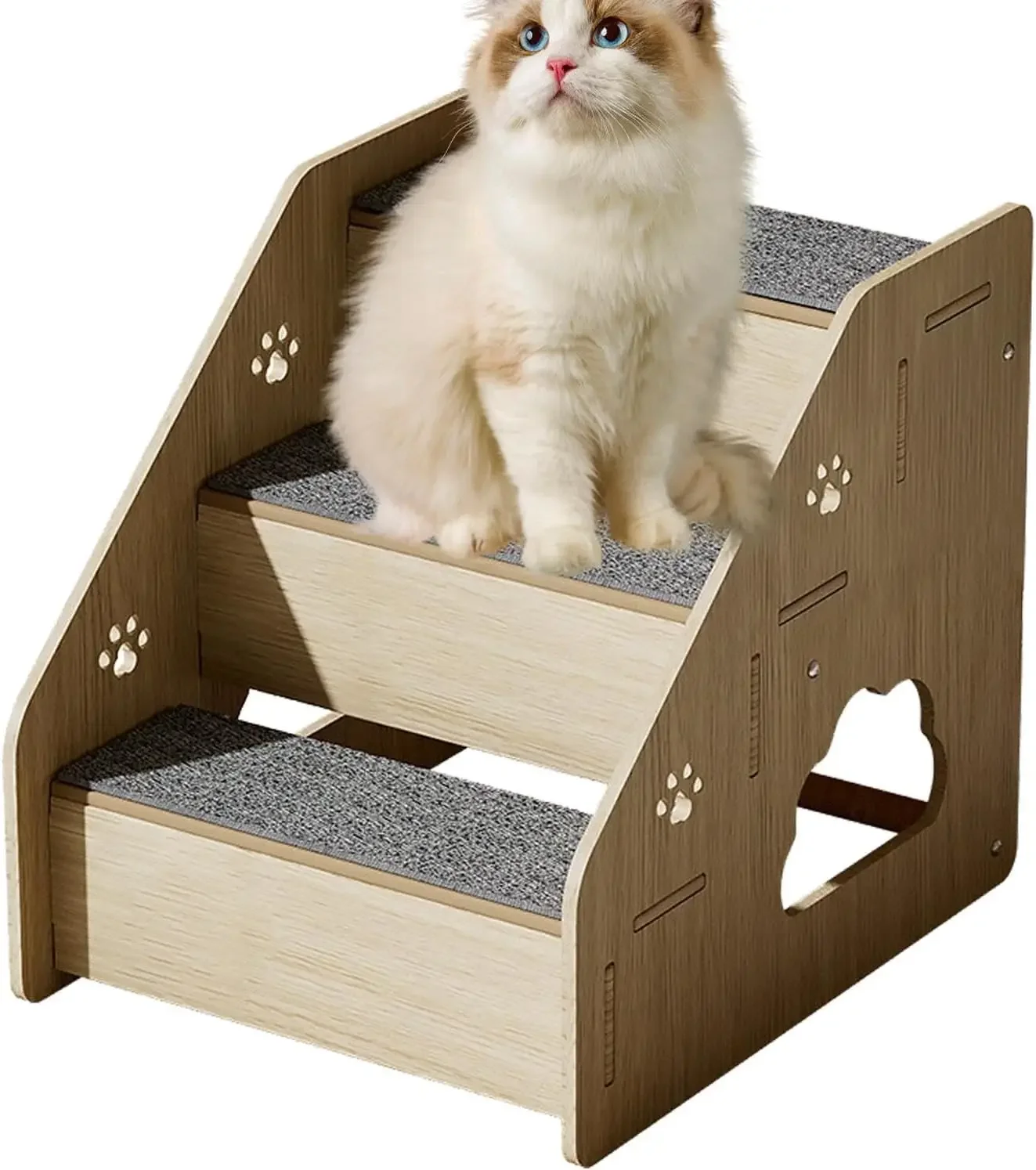 

Экологичная деревянная лестница для домашних животных — ступеньки для собак с противоскользящими алмазными ступеньками и регулируемой высотой для кроватей/часов