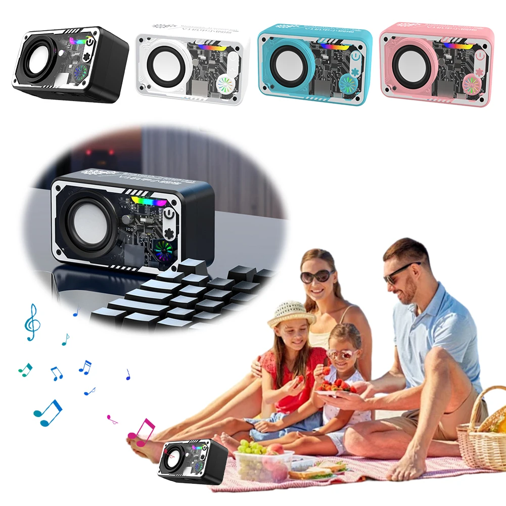 Bluetooth-Compatible 5.3 Smart Speaker with LED Colorful Light Intelligent Mini Speaker Transparent Mecha TF Card for Home Party