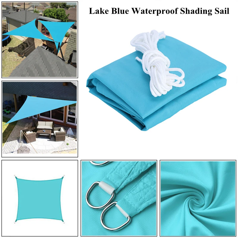 Lake Blue Waterproof Shade Sail Garden Outdoor Awning Swimming Pool Cover Rainproof Sunshade Cloth Camping Triangle Sun Shelter