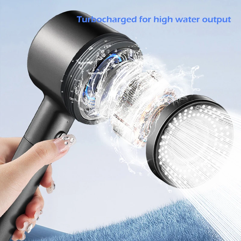 5 Modes Turbo Shower Head Round Filter Lint Remover Spa High Pressure Water Saving Anti Limestone For Bath Bathroom Accessories