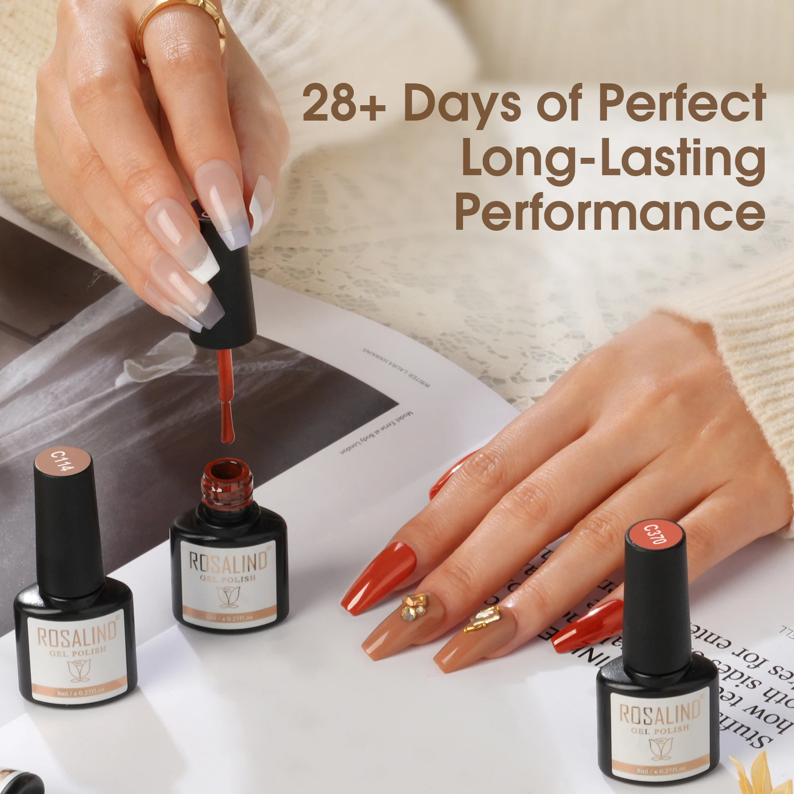 ROSALIND Gel Smalto per unghie 4/6PCS Set Gel UV Vernici semipermanenti Base Top Coat Macaron Effetto Nail Art Design Salon/Regalo fai da te