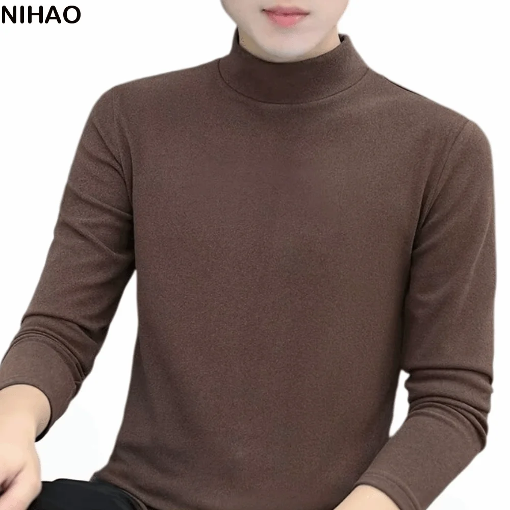 Round Neck Men Velvet Thermal Clothes Feel Heating Double-sided Thermal Underwear Thermostatic Velvet Fleece Warmth Long Tops