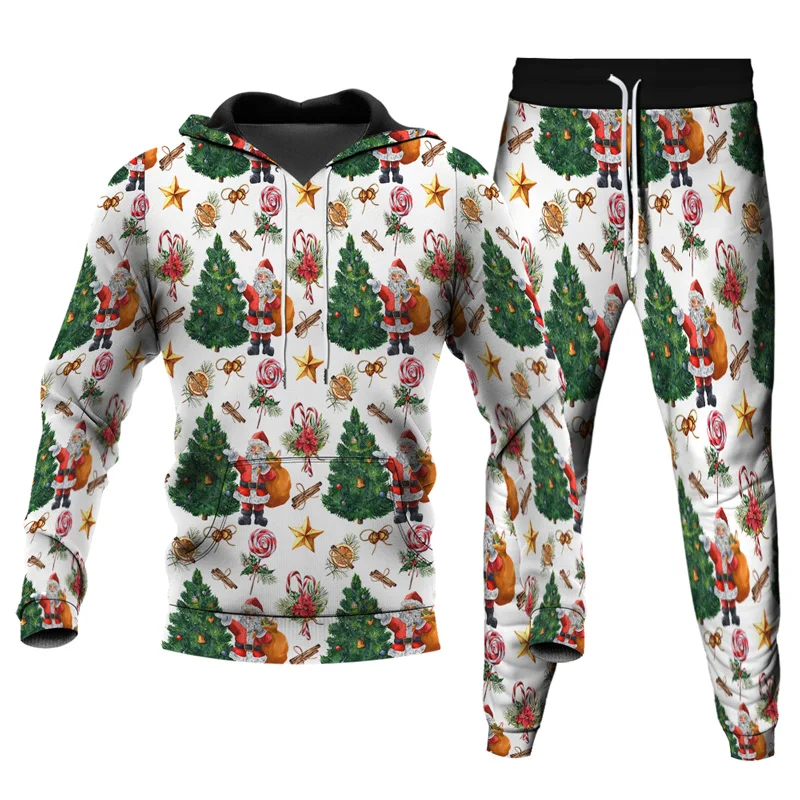 Christmas Deer 3D Print Men Women Streetwear Casual Pullover Loose Jogging Tracksuit Sweatshirts+Long Pants 2Pcs Sets Oversize