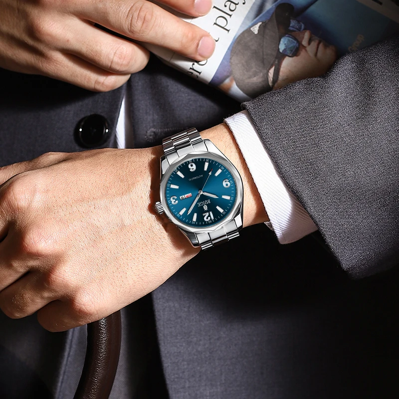 RUIGE   Stainless steel watch chain with luminous automatic mechanical watch, fashionable and trendy casual gift for men