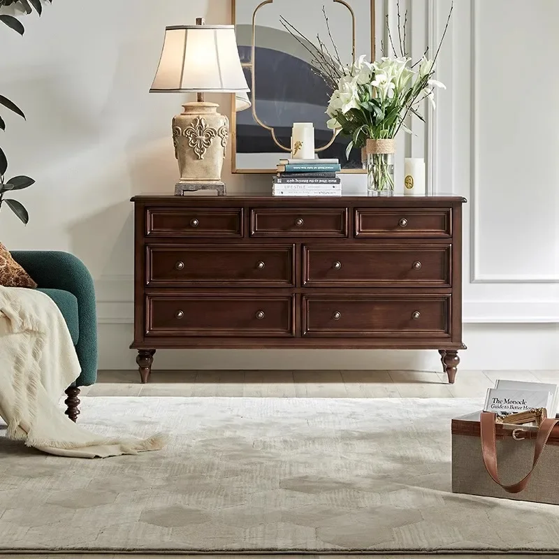 غرفة المعيشة الفرنسية الرجعية الخشب الصلب الصدر الأسود سبعة خزانة الصدر المطبخ الطعام خزانة جانبية خزانة غرفة النوم خزانة #3