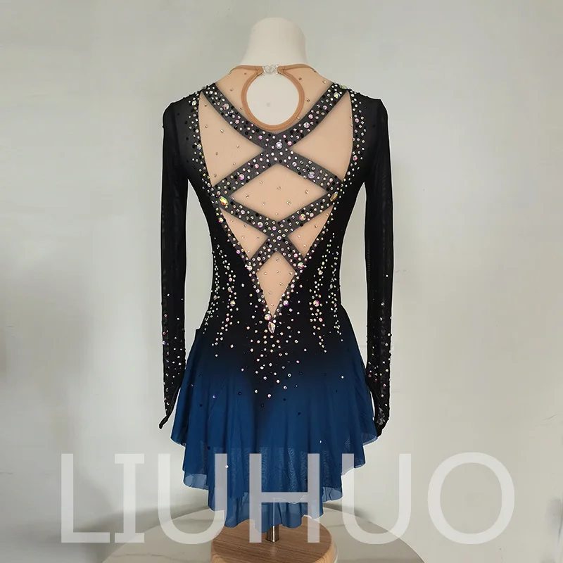 LIUHUO Figure Skating Dress Girls Women Teens Stretchy Spandex Gradient Competition Wholesale