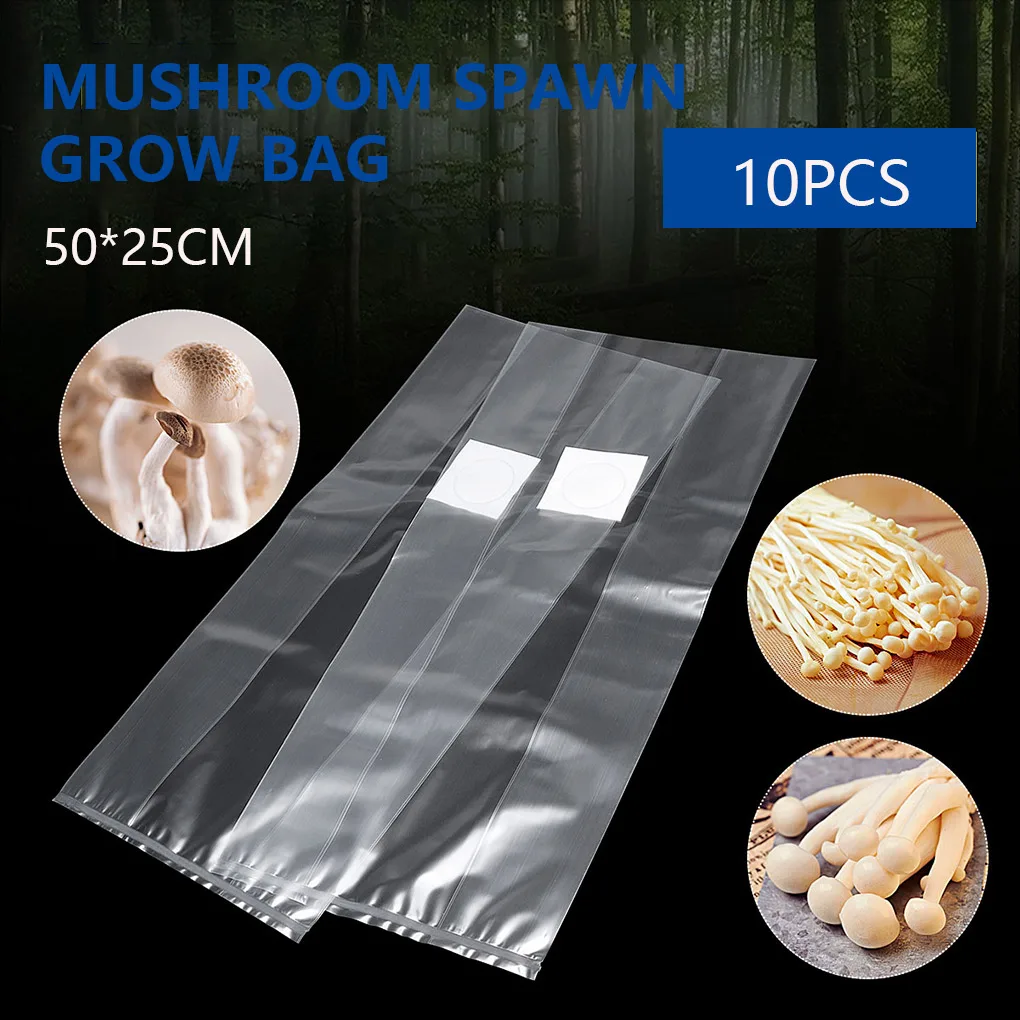 10pcs Mushroom Spawn Grow Bag Polypropylene Substrate High Temperature Resistant Breathable Pouch