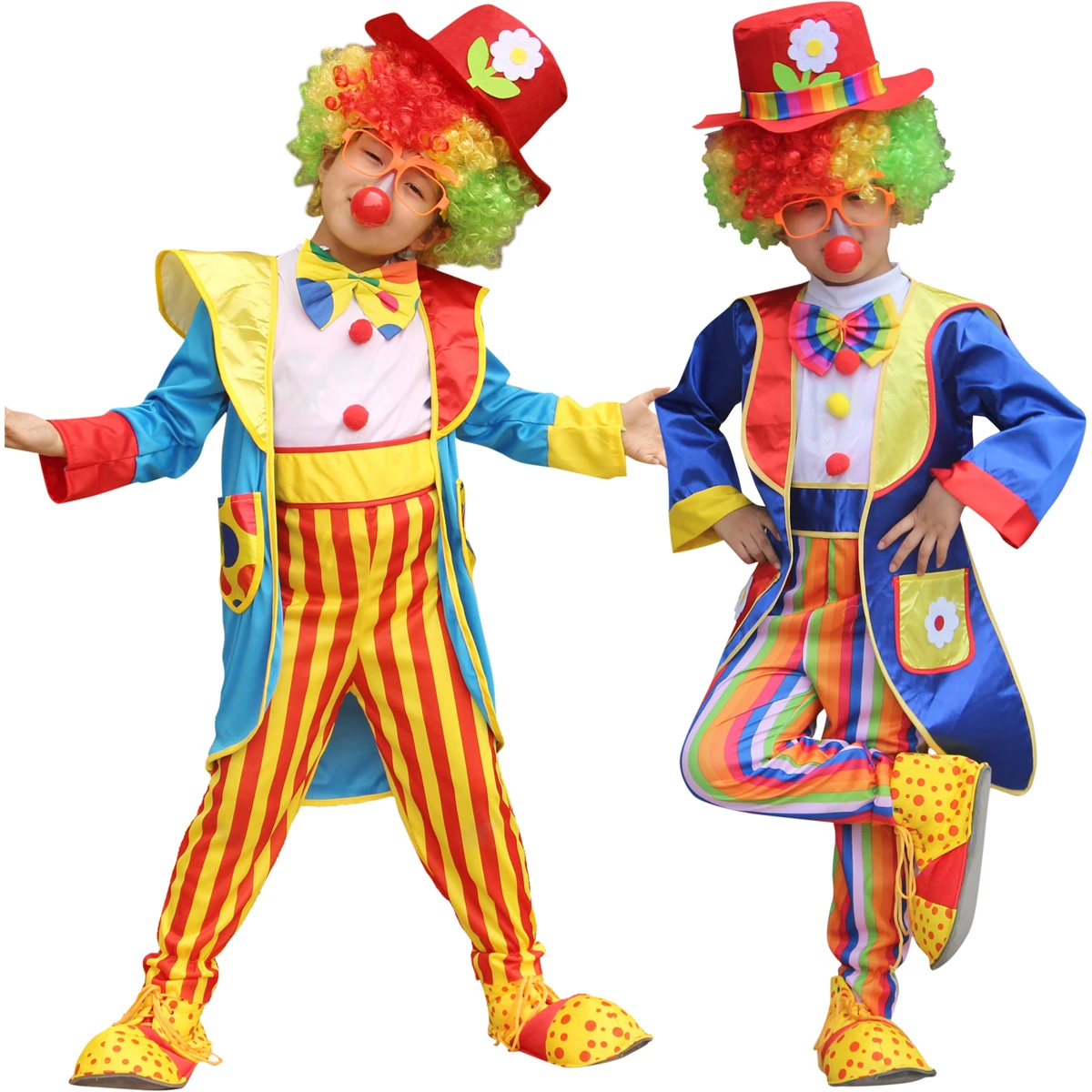 Halloween Kids Clown Clothes Set Boys Girls Carnival Party Joker Jumpsuit Circus Cosplay Performance Costume 2-12 Years