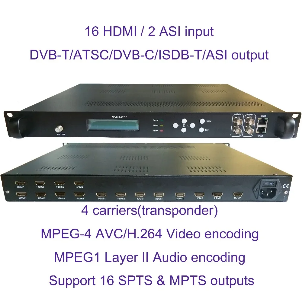 4/8 carriers 16 HDMI to DVB-C/DVB-T/ATSC/ISDB-T encoder modulator Digital TV Headend QAM RF Modulator DWDM-4782I-16