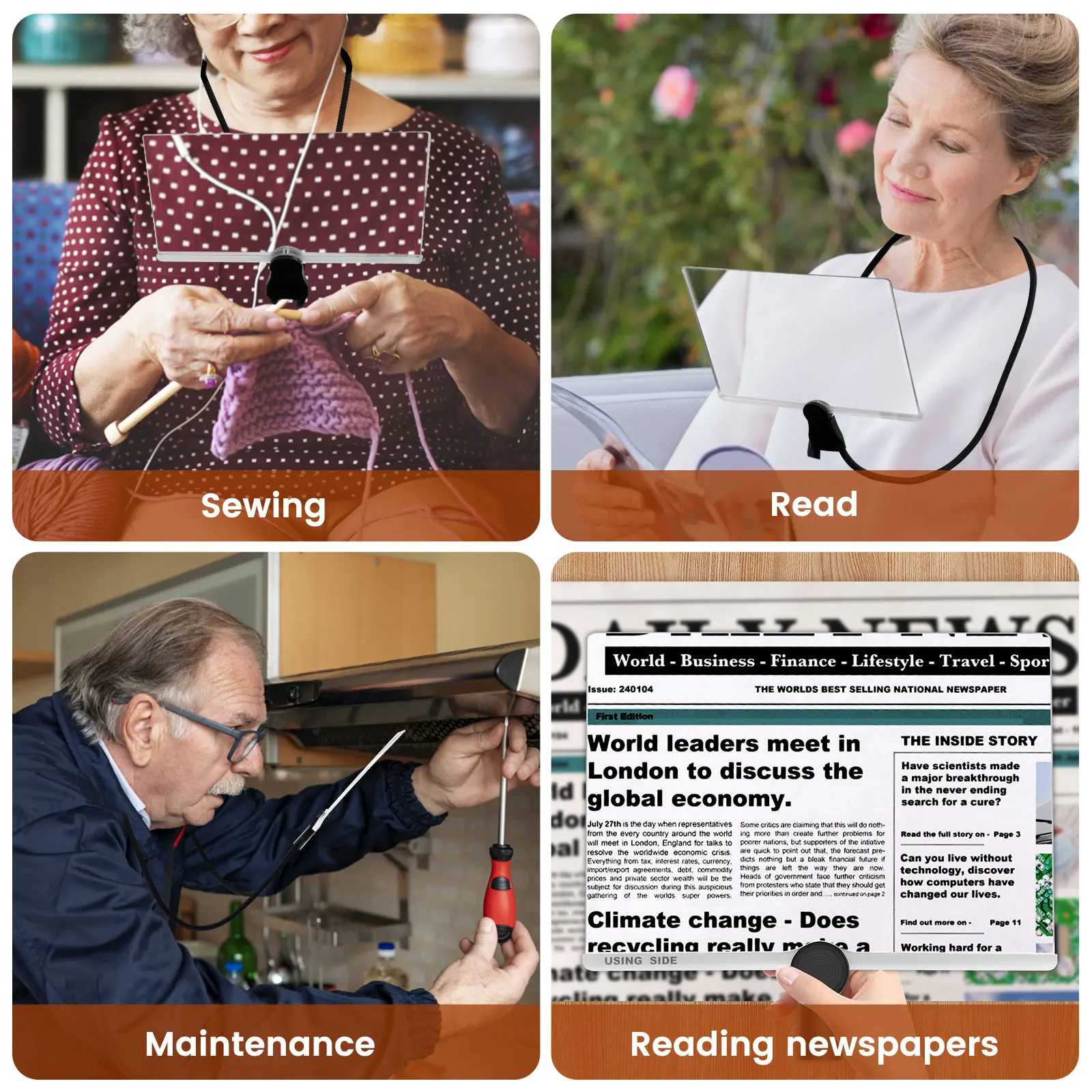 A4 Reading Magnifier Hands-Free Neck Wearing Full Page Magnifier Foldable Desktop Magnifying Glass For Seniors Low Vision Read