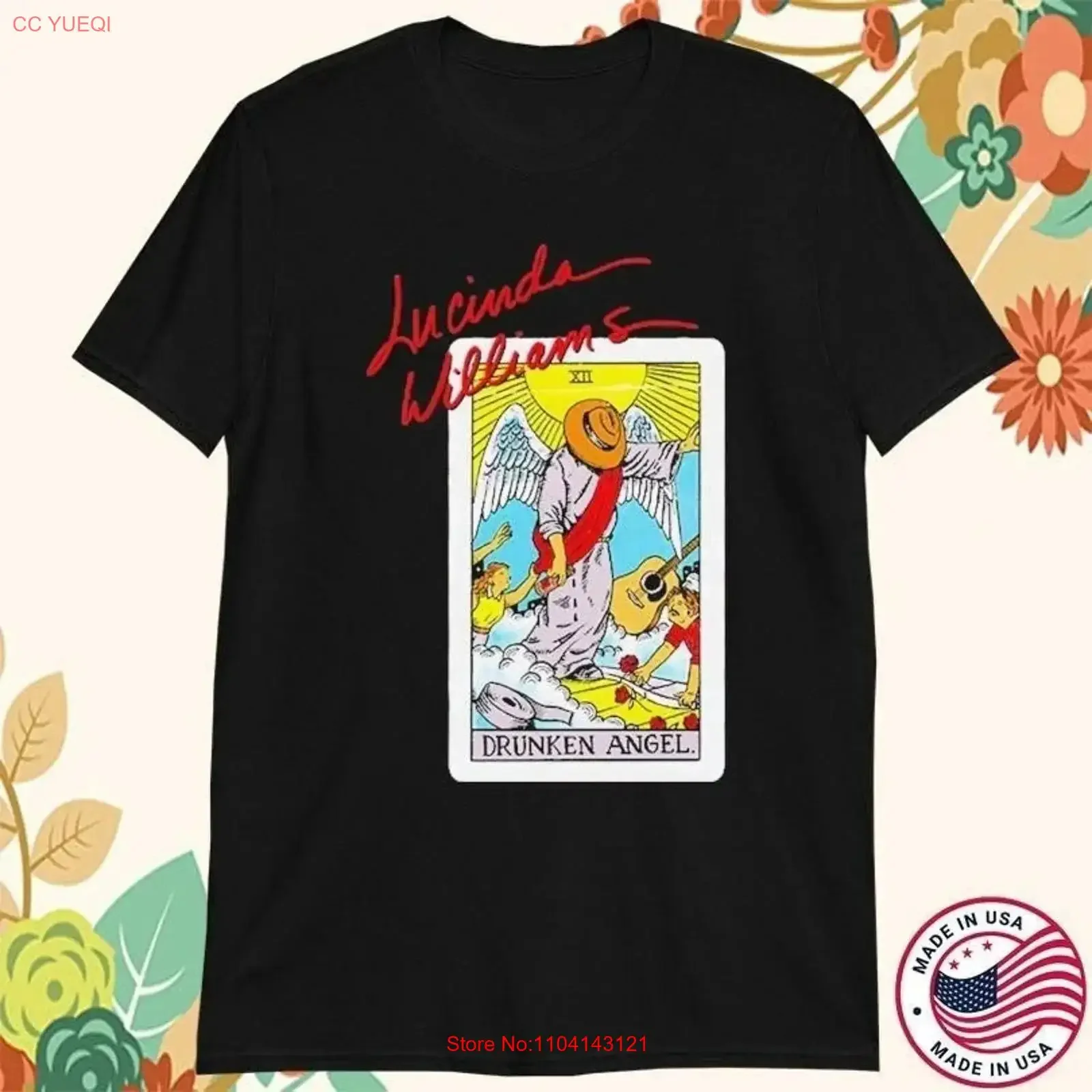 Lucinda Williams Drunken Angel Heavy Cotton Black T Shirt S 5XL T338 vintage Washed streetwear Breathable Casual Soft Versatile