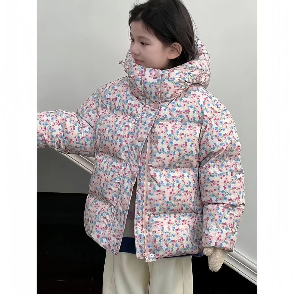 Girls Autumn Winter Coat 2026 New Fashion Kids Floral Padded Jacket Thick Warm Casual Outerwear Children Clothing