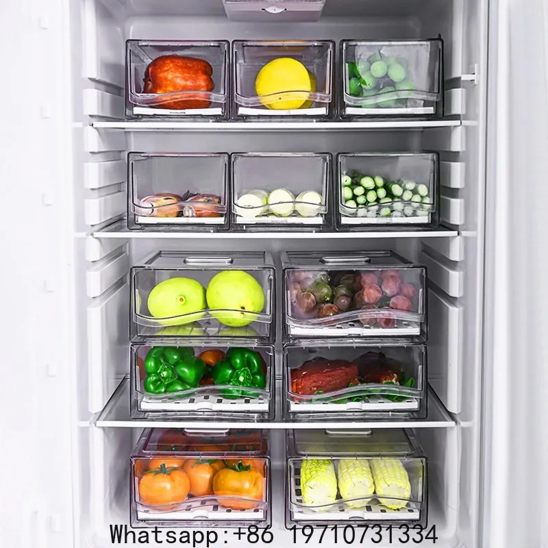 1PC Refrigerator Organizer Bins Stackable Fridge Food Storage Box with Handle Clear Plastic Pantry Food Freezer Organizer Tool