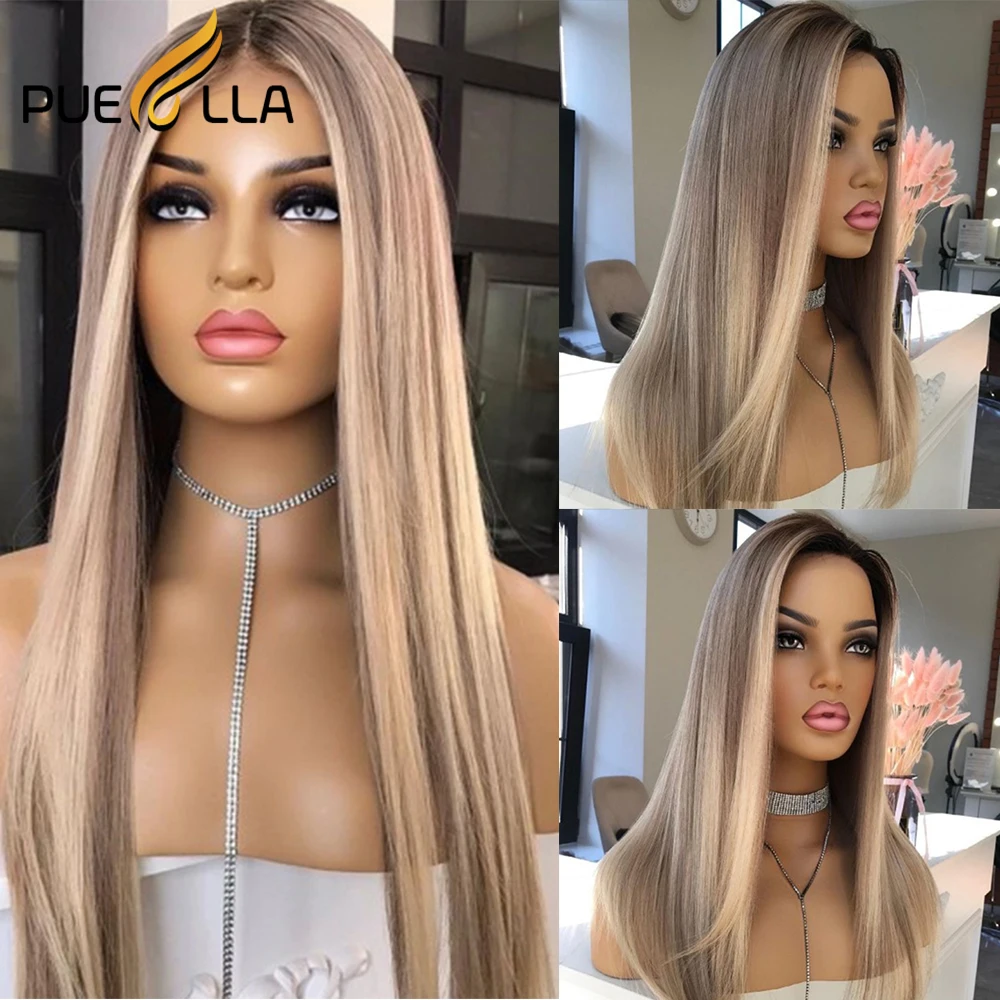 613 Transparent Lace 13x6 Frontal Wig Blonde Highlight Brown Lace Front Wig Straight Wig Brazilian Human Hair 180 Density