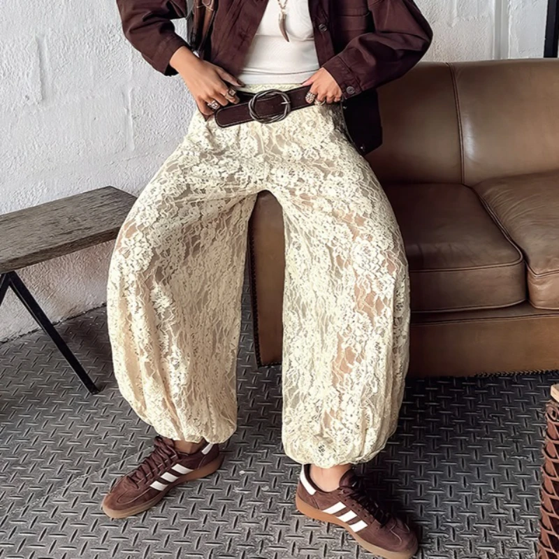 

Tsiisd Fashion Printing Lace Sheer Women's Pants Casual Loose Commuting Straight-Leg Pants Trousers New Women's Long Pants 2026