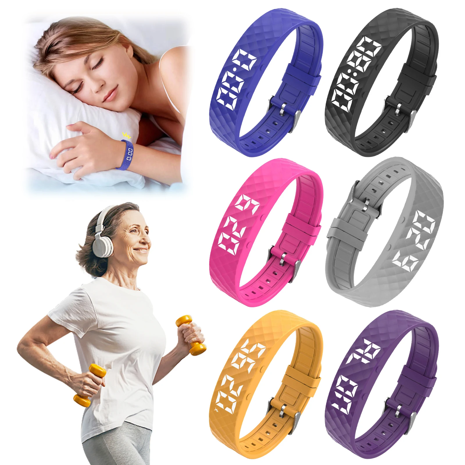 Vibrating Alarm Wristband Waterproof Fitsleeps Alarm Bands Rechargeable 45-Day Battery Life for Heavy Sleepers Men & Women