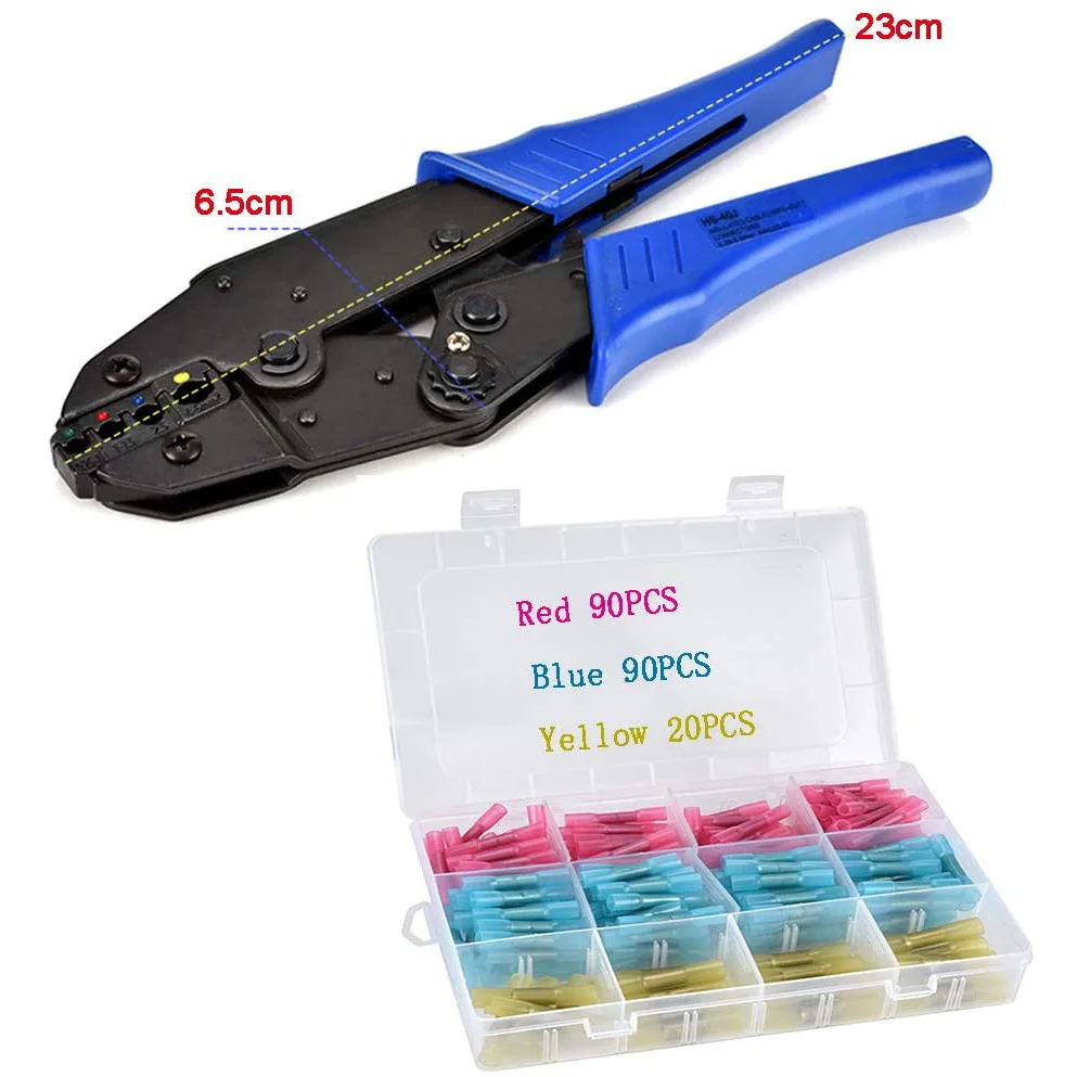 Crimping Plier Ratcheting Wire Crimper for Heat Shrink Connectors with 200pcs Heat Shrink Butt Connectors