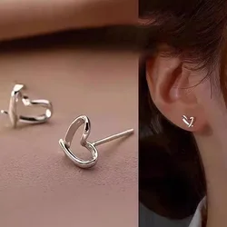 Huitan Minimalist Heart Shaped Stud Earrings for Women Glossy Neat Fresh Teens Ear Accessories Charms Daily Wear Party Jewelry