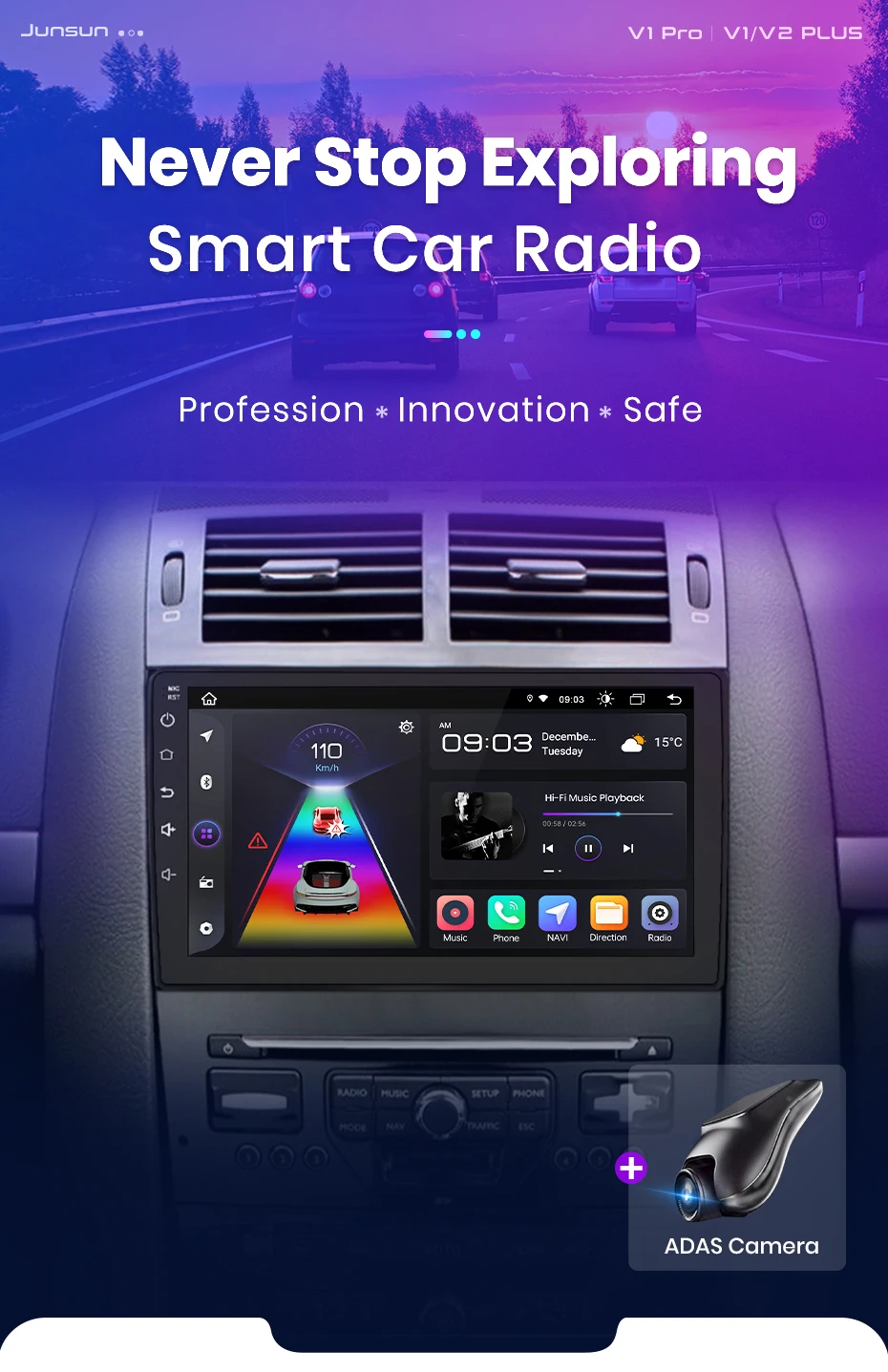 Junsun Kabelloses CarPlay Android Auto Autoradio für Peugeot 407 2004-2011 2 DIN Multimedia-Stereoanlage mit Eingebautem Kühlventilator GPS-Navigation SWC Bluetooth FM RDS DSP IPS-Bildschirm Auto-Intelligentes System 4G WiFi 8-Kern Plug&Play Haupteinheit – Detail 2