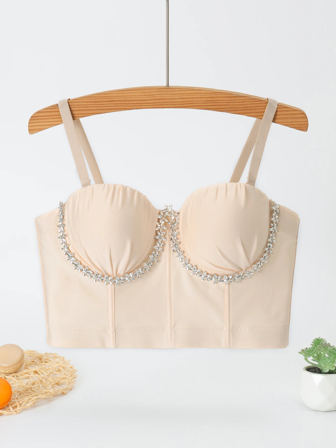 Bra Diamond Decoration Comfortable Buckle Style Design Adjustable Size Solid Color Simplicity Elegant Shoulder Strap Women Bra