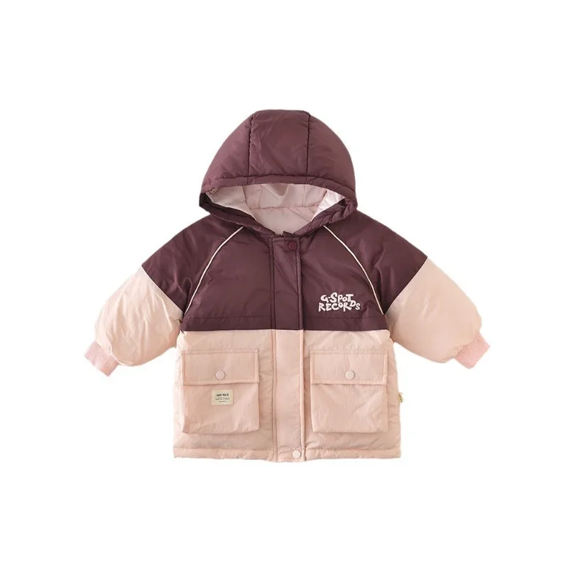 

HoneyCherry Winter Girls Purple Patchwork Cotton Clothes Casual Punching Jacket Patchwork Top Thickened Baby Cotton Coat Jacket