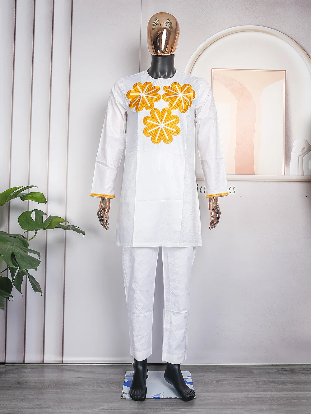 H&D African Clothes for Men Top Pant 2 Pieces Set African Tradition Men Outfit Riche Bazin Embroidery Shirt With Trouser Wedding