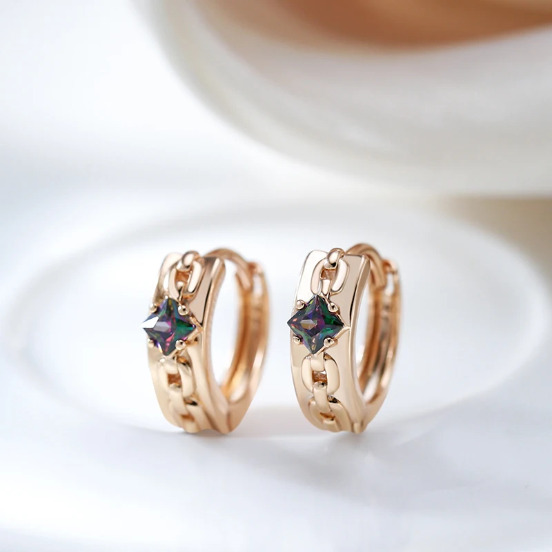 Kinel Fashion Colorful Natural Zircon Hoop Earrings for Women 585 Rose Gold Color Fashion Party Daily Jewelry Accessories