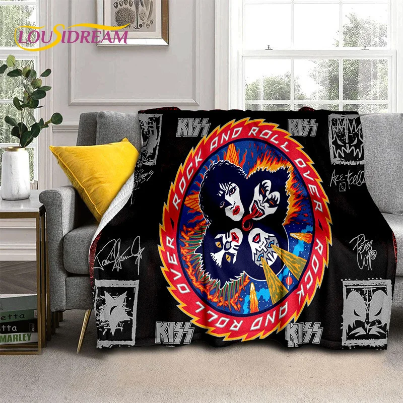 Retro KISS Rock Band Blanket,Soft Throw Blanket for Home Bedroom Living Room Bed Sofa Picnic Office Hiking Leisure Nap Cover