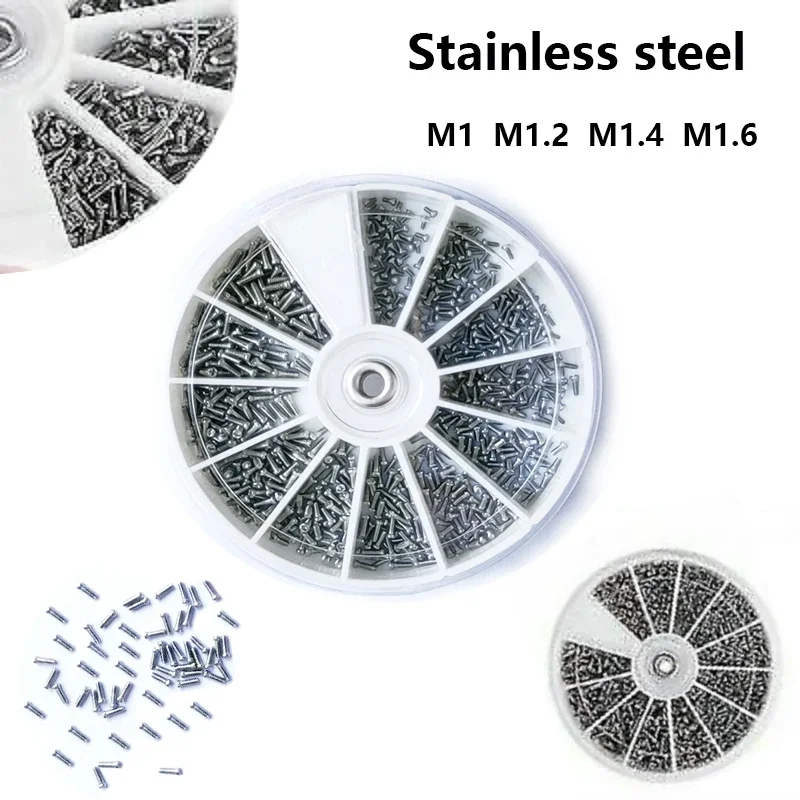 

600 pcs/box 1 box 12 Dimension Small Steel Screws Nuts Bolts M1 M1.2 M1.4 M1.6 Assorted Box.